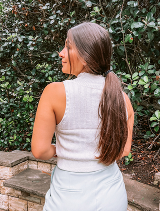 Ivory Ribbed Mock Neck Knit Sleeveless Top