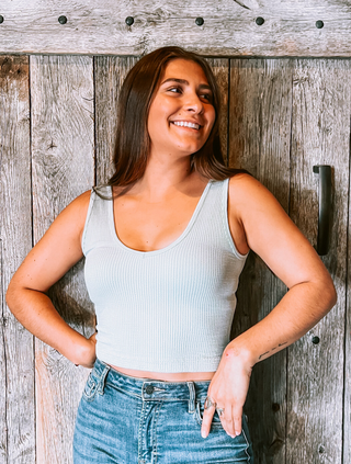 Dusty Mint Ribbed Seamless Reversible Tank