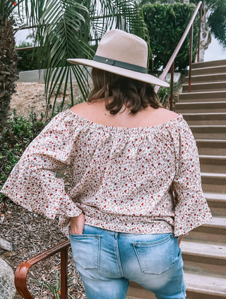 Plus Size Floral Off the Shoulder 3/4 Length Sleeve Blouse