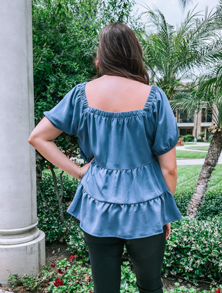 Plus Size Navy Square Neck Tiered Blouse