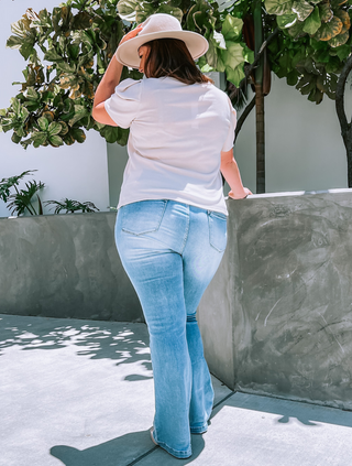 Plus Size Cream Puff Sleeve Crew Neck Tee