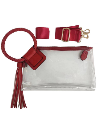 Krissy Clear Cuff Handle Tassel Wristlet Clutch