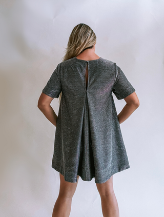 Silver Lurex Round Neck A-Line Mini Dress
