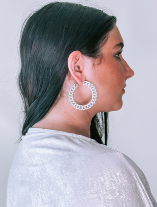 Silver Rhinestone Braided Hoop Earrings