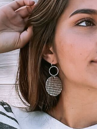 Grey Rattan Circle Earrings