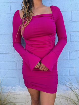 Kylie Berry Ruched Bodycon Knit Mini Dress