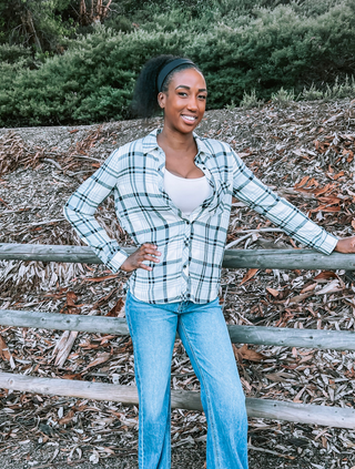 Indigo & Black Plaid Button Up Flannel Top