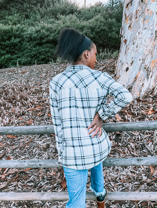 Indigo & Black Plaid Button Up Flannel Top