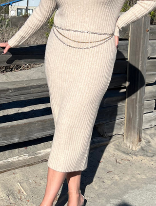 Fulton Oatmeal Off the Shoulder Knit Dress