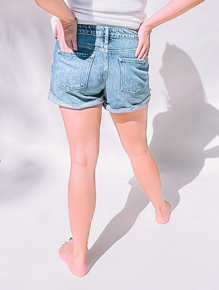 High Rise Button Fly Single Cuff Denim Shorts