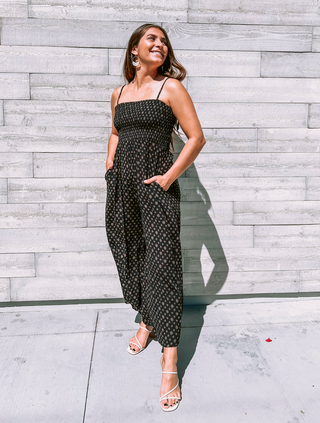 Boho Tribal Print Smocked Bodice Jumpsuit