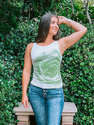 Two Tone Green Rose Boat Neck Tank