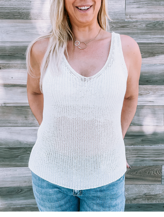 White Knit V-Neck Tank