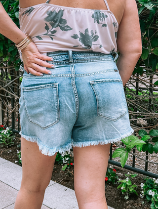 ON SALE - Plus Size Light Washed Button Fly Cut off Jean Shorts