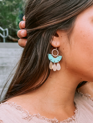 Gold and Mint Geometric Drop Earrings