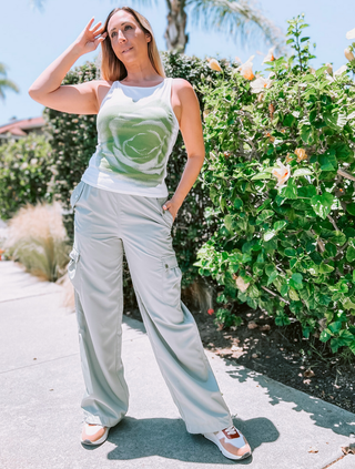 Khaki Drawstring Wide Leg Cargo Pants