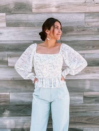 Mabel Smocked Floral Long Sleeve Ruffle Top