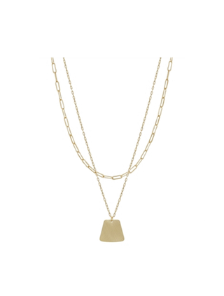 Layered Chain with Charm Drop Necklace with Stud Earrings