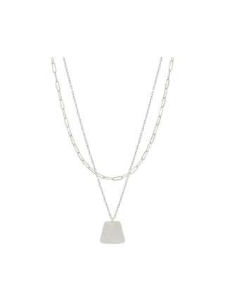 Layered Chain with Charm Drop Necklace with Stud Earrings
