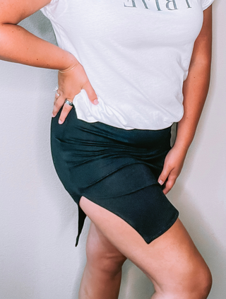 Black High-Waisted Side Slit Double Layered Skirt