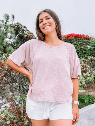 ON SALE- Marsala Reverse Stitch Cotton Tee