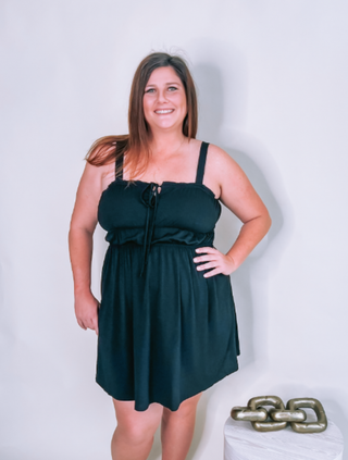 Plus Size Black Sleeveless Ruched Mini Babydoll Dress