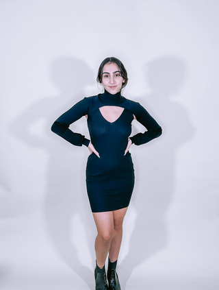 Black Sweater Mini Dress with Cropped Shrug Set