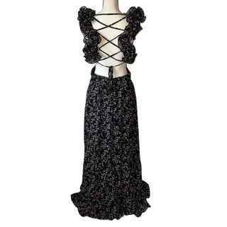 Floral Print Cutout Maxi Dress with Ruffle Straps