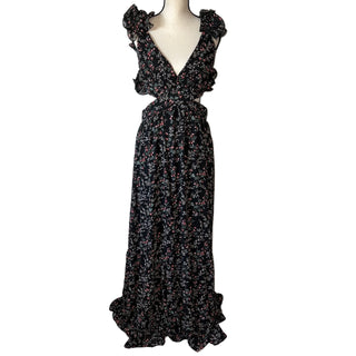 Floral Print Cutout Maxi Dress with Ruffle Straps