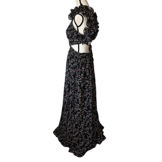 Floral Print Cutout Maxi Dress with Ruffle Straps