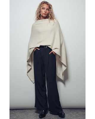 Asymmetrical Back Slit Knit Poncho