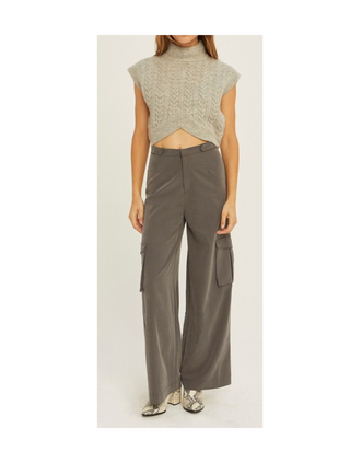Grey Mock Neck Sleeveless Cropped Sweater