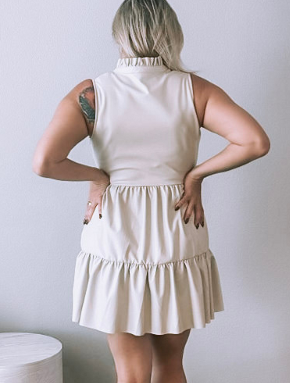 Cream Faux Leather Sleeveless Ruffle Dress Goujee Boutique Cream Faux Leather Sleeveless Ruffle Dress Goujee Boutique