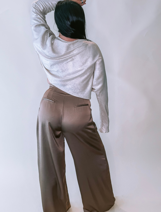Mocha Pleated High-Waisted Wide Pant
