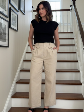 Wide Leg Pleaded Bone Denim Pants