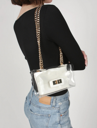 Colette Clear Purse with Gold Chain Shoulder Strap