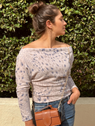 ON SALE- Navy and Taupe Off the Shoulder Sweater