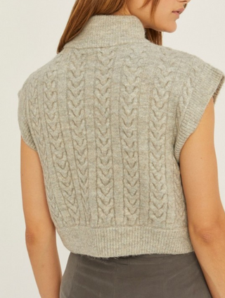 Grey Mock Neck Sleeveless Cropped Sweater