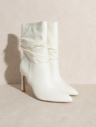 The Kali - White Slouch Boots with Slim Heel