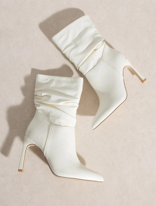 The Kali - White Slouch Boots with Slim Heel