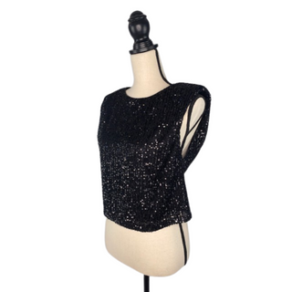 ON SALE- Black Sequin Shoulder Pad Sleeveless Top