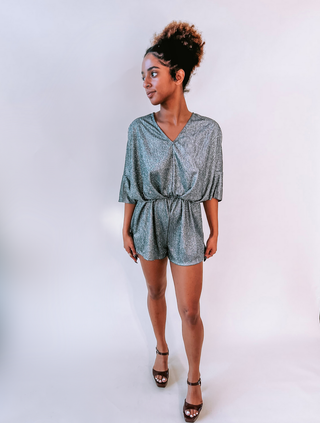 ON SALE- Silver Glitter V-Neck Romper