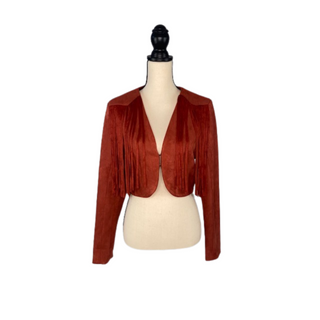 ON SALE- Brick Faux Suede Fringe Cropped Jacket