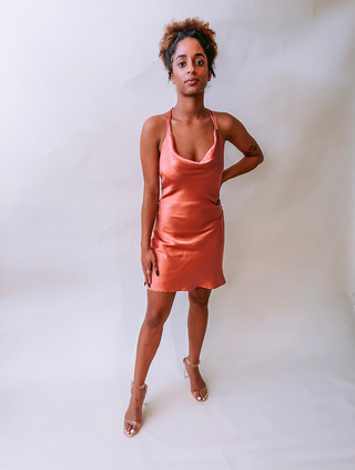 ON SALE- Mauve Satin Halter Neck Flare Mini Dress