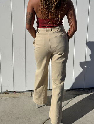 Wide Leg Pleaded Bone Denim Pants