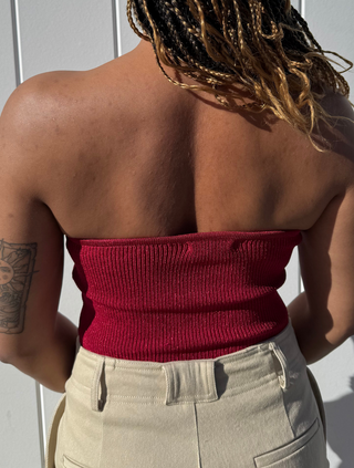 Rey Ruby Red Lurex Ribbed Corset Top
