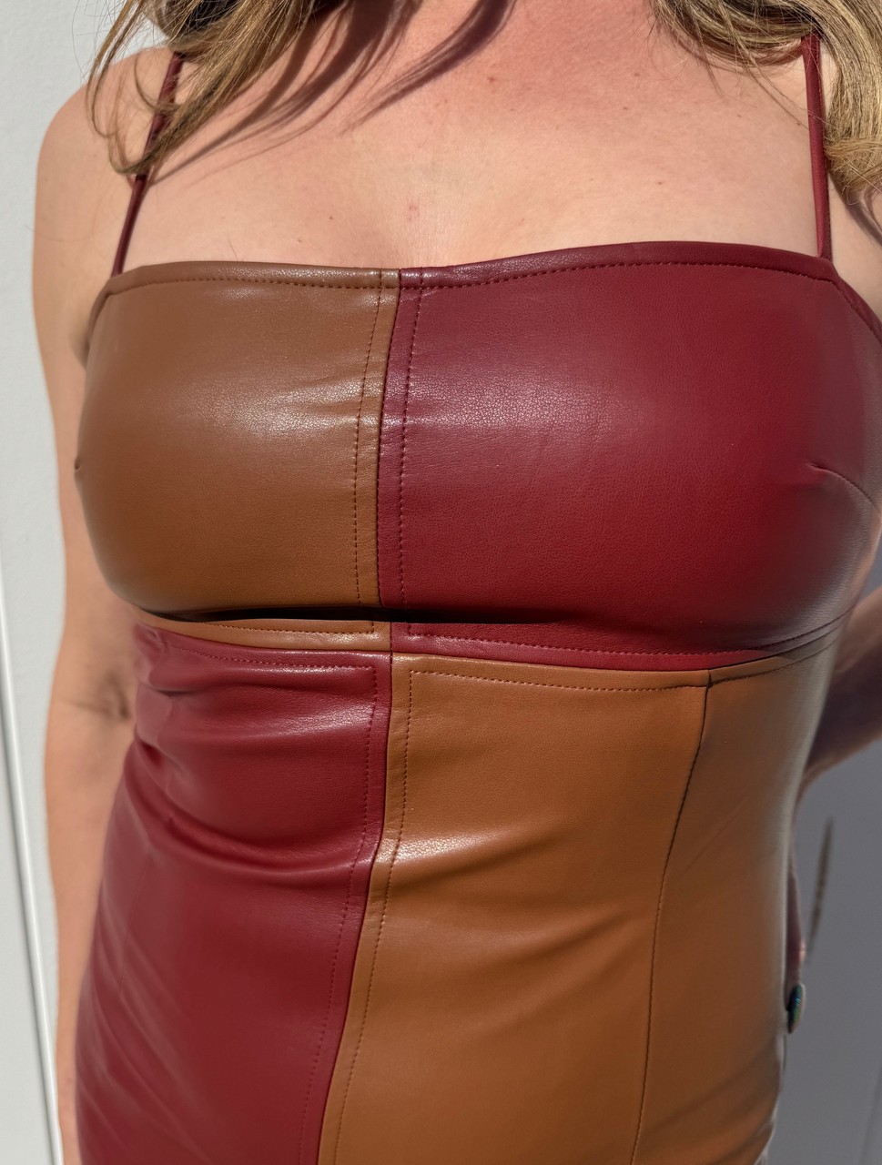 Alix Color Block Vegan Leather Midi Dress Goujee Boutique Alix Color Block Vegan Leather Midi Dress Goujee Boutique
