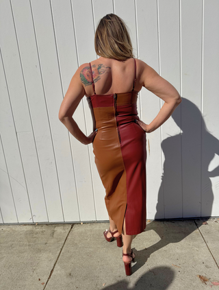 Alix Color Block Vegan Leather Midi Dress