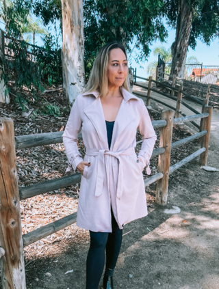Mauve Trench Coat with Buckle Accents