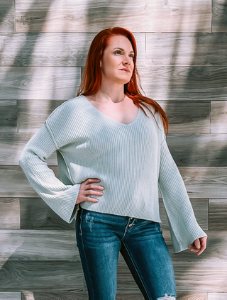 Sage Knit Bell Sleeve Sweater